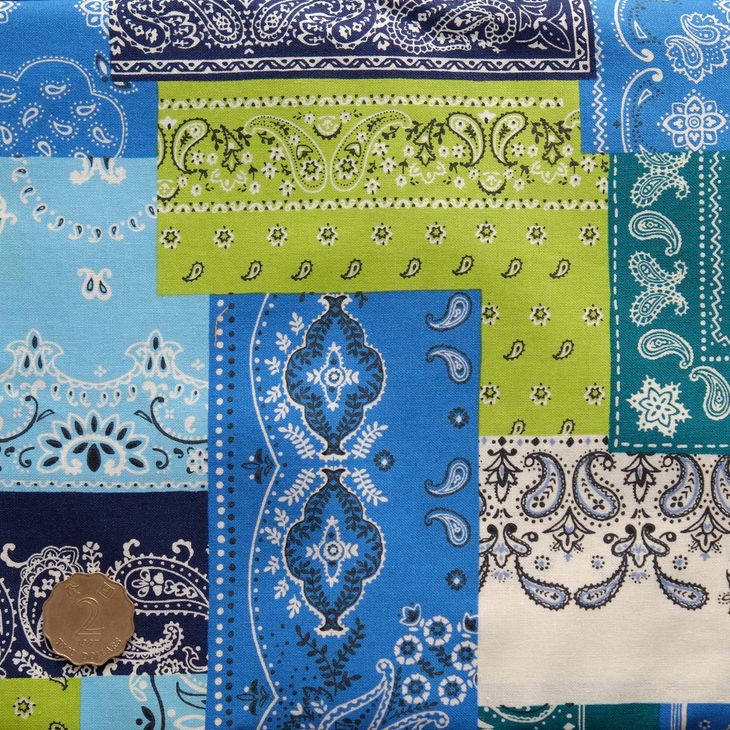 TFJP016 Blue patchwork paisley print