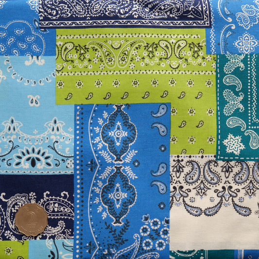 TFJP016 Blue patchwork paisley print